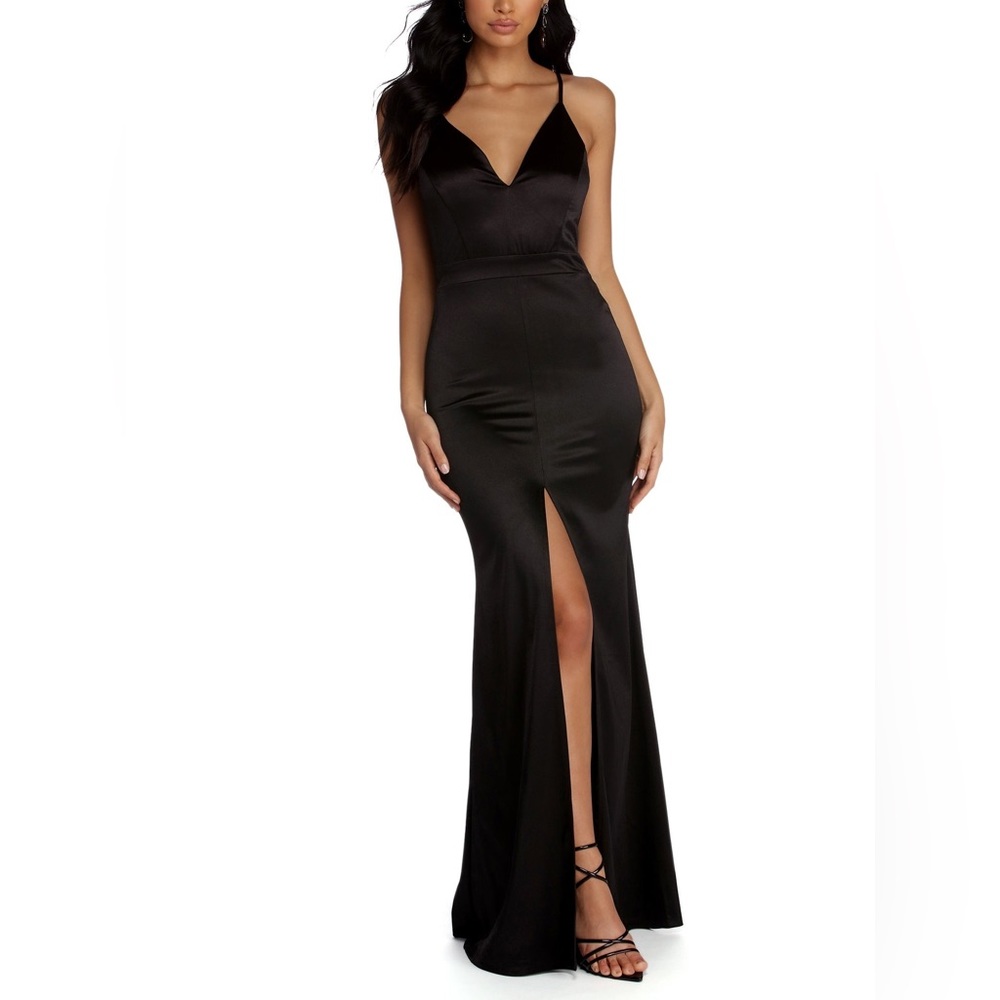 Black Lace Satin Evening Gown Dress Windsor Katrina XS